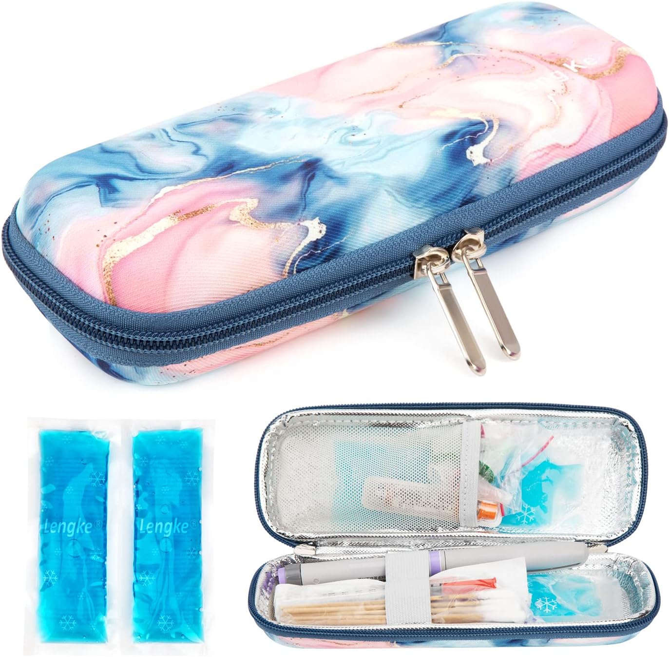 YOUSHARES Insulin Cooler Travel Case, Small EVA Diabetic Insulated Organizer Portable Cooling Bag for Medication Cooling Insulation, Epi Pen Carrying Bag with 2 Ice Pack (Quicksand Powder)