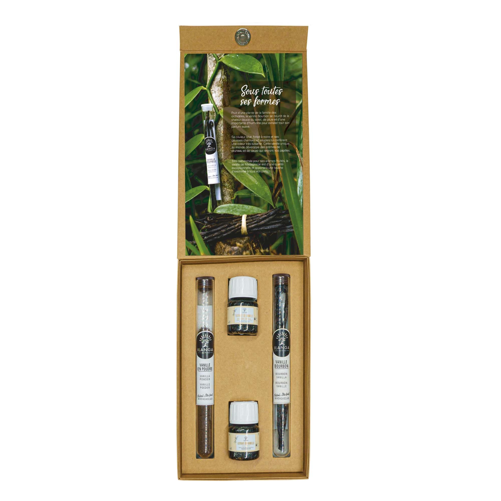 Ilanga Nature Coffret Vanille de Madagascar, 2 Gousses de Vanille Bourbon & 2 Tubes d'Extrait de Vanille, Vanille Naturelle Premium, Idéal pour Pâtisserie, Desserts, Cuisine et Cadeau