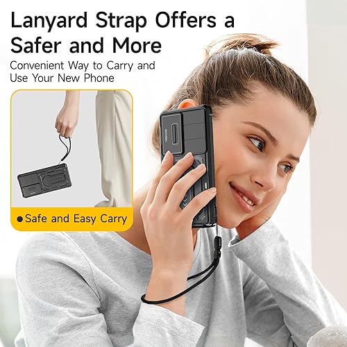 Miniatura 8 de Funda para Samsung Galaxy S25 Ultra con 2*Protectores de Pantalla, Cubierta Deslizante para Cámara, Soporte, Correa con Cordón, Grado Militar Negro