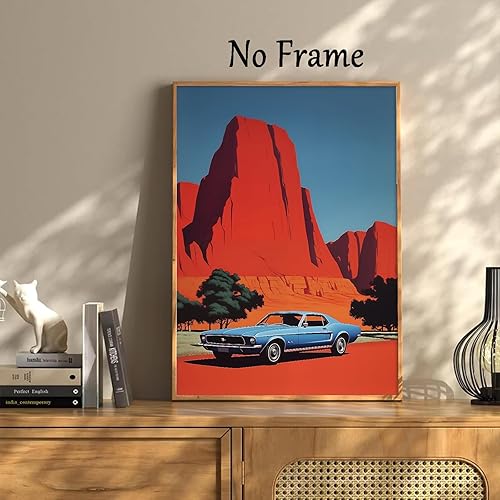 Miniatura 6 de Arte de pared de montaña del desierto, póster vintage azul para automóvil, imágenes de paisaje del suroeste de la naturaleza, desierto, arte de