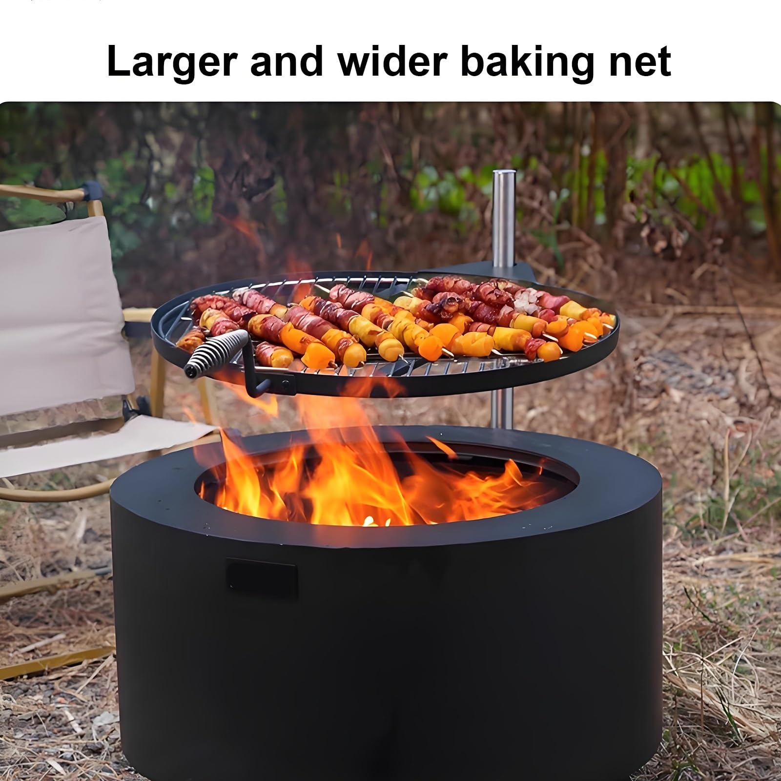 Stufa a Legna da Campeggio 60cm In Acciaio Al Carboniobraciere Portatile con Riscaldamento a 360°, Griglia e Piano Tavolo per Esterni e Giardino