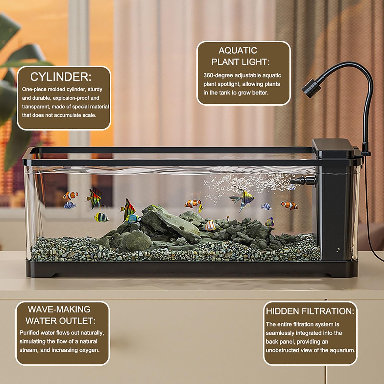 Aquarium avec Filtre Et LED, Aquarium Démarrage Poisson Rouge, Kit Débutant pour Poissons Rouges pour Poissons Betta, Tortues, Grenouilles Et Animaux Aquatiques(L)