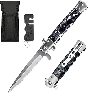 Folding Knife Pocket Knife with Belt Bag & Knife Sharpener, Sharp One-Handed Knife, Outdoor Knife for Camping, Survival, F...