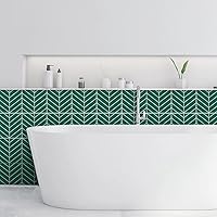 Vista 6 de Azulejos de despegar y pegar, azulejos de pared de mosaico de cocina con patrón de sarga verde, azulejos autoadhesivos de vinilo para pared