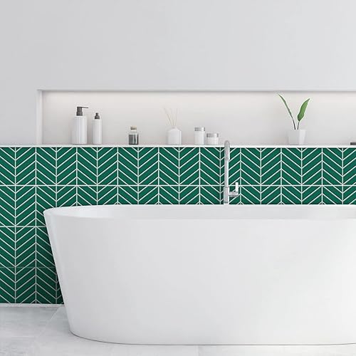 Miniatura 6 de Azulejos de despegar y pegar, azulejos de pared de mosaico de cocina con patrón de sarga verde, azulejos autoadhesivos de vinilo para pared de