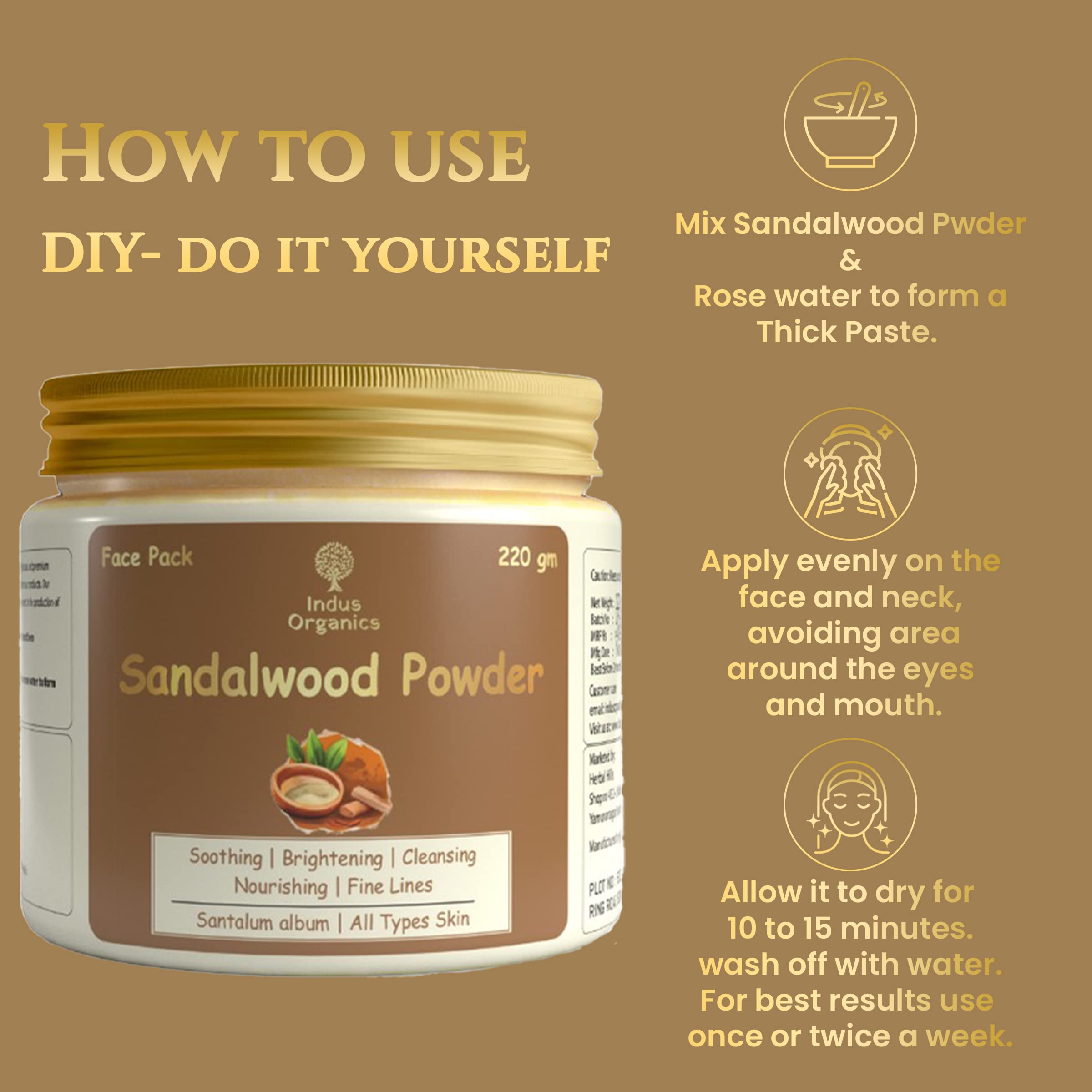 Indus Organics Sandalwood Powder 220gm for De Tan, Glowing skin, Oil Control, Fades Acne Scars & Ageing Marks | Chandan Powder | Sandalwood powder for face pack | 3