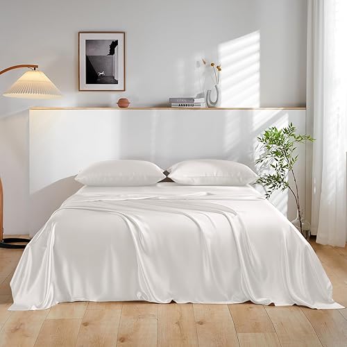 THXSILK Juego de sábanas de 100% seda de morera Juego de 4 sábanas de seda pura Sábana encimera, sábana bajera de 16 pulgadas de profundidad, 2