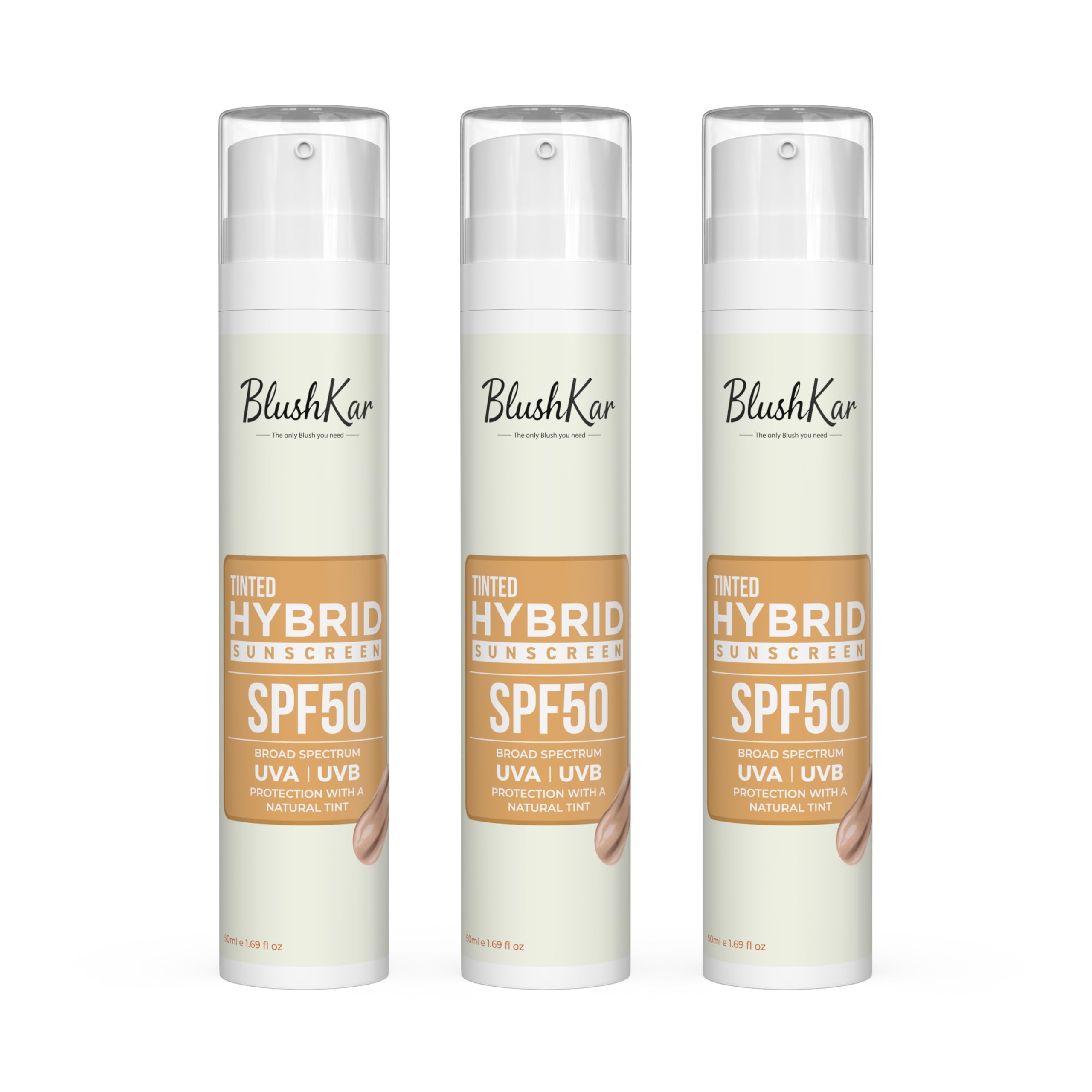 BLUSHKAR Tinted Hybrid Sunscreen SPF 50+ (Pack of 3) | 100% Mineral Sunscreen with Zinc Oxide, Titanium Dioxide, Hyaluronic Acid & Vitamin E | No White Cast, Oil-Free, Oxybenzone-Free-picture-49