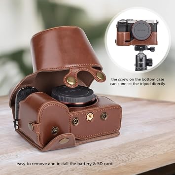 MUZIRI KINOKOO Sony A7C II Case, Retro PU Leather Protective Case for Sony A7C2/A7C II/Alpha 7C II Camera - with Bottom Opening & Shoulder Strap & Storage Pocket - Coffee