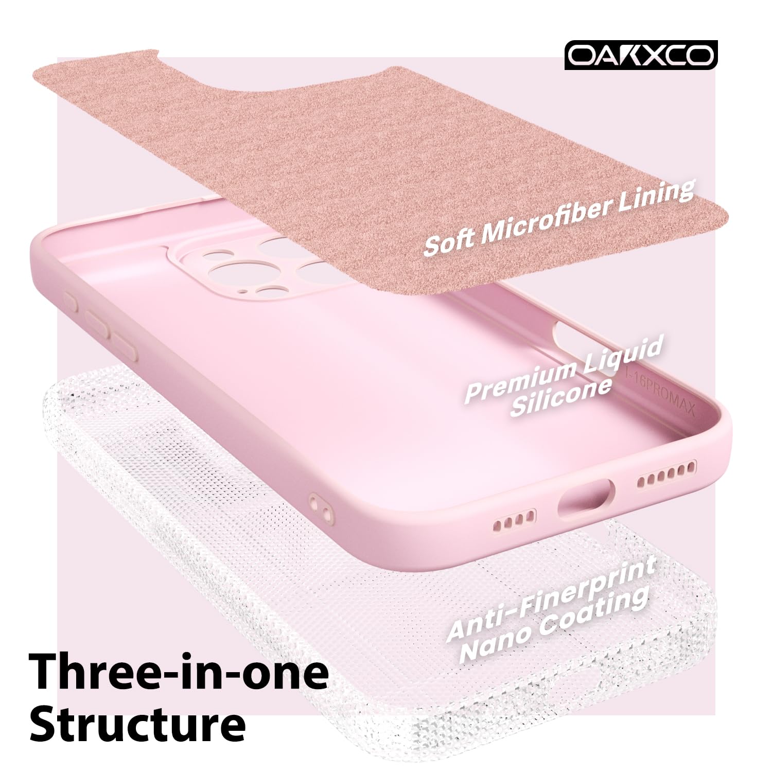 oakxco for iPhone 16 Pro Max Case Liquid Silicone, Soft Rubber Gel Elegant Aesthetic Basic Simple Cover, Cute Thin Slim TPU Matte Solid Color Plain Smooth Case for Women Girl, Light Pink — view 5