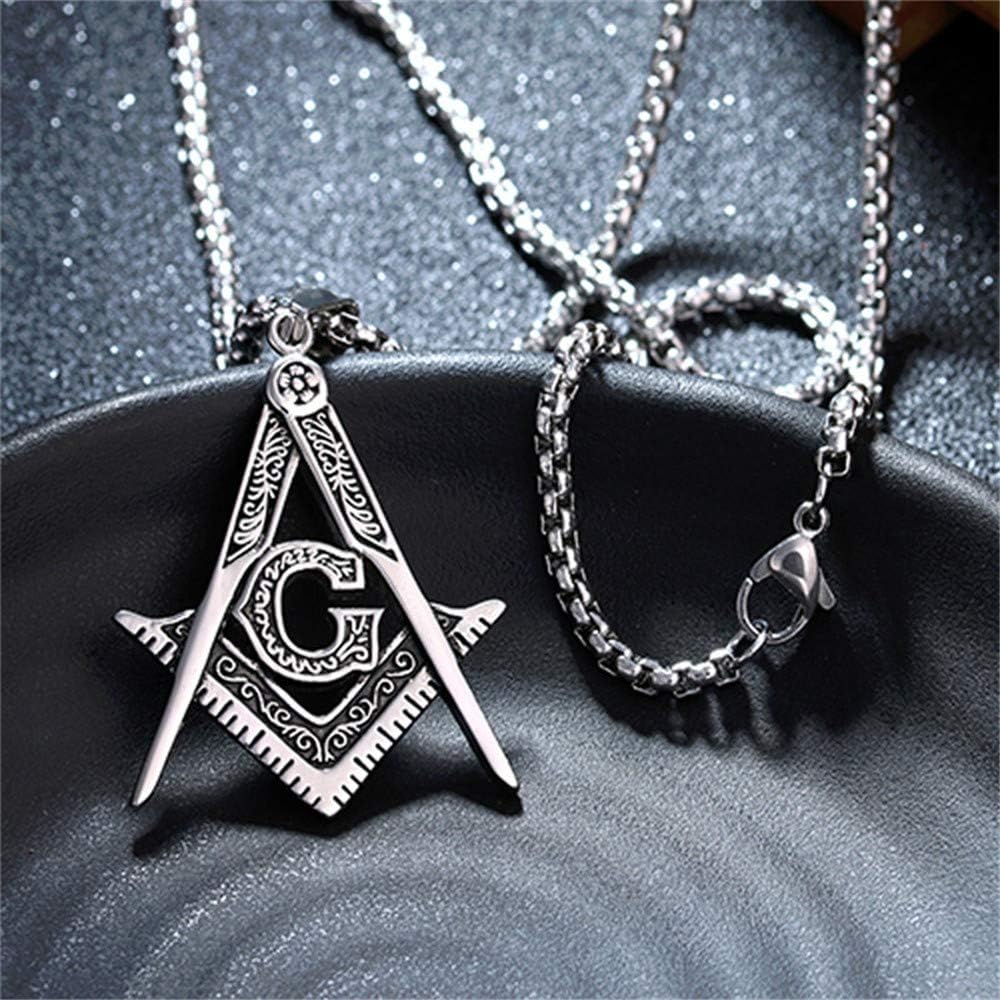 Mens Freemason Compass Masonic Pendant Necklace Silver Tone Stainless Steel with 24inch Link Chain - Image 4
