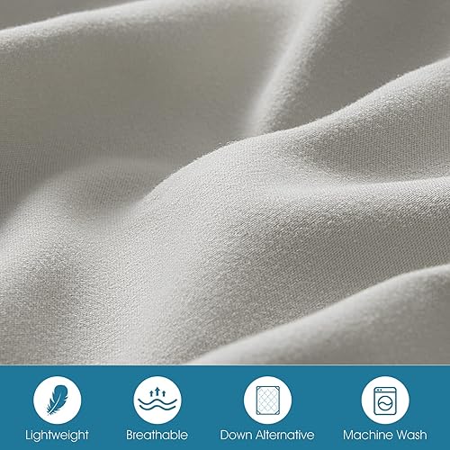 Miniatura 5 de BYSURE Juego de edredón de sirsaca de 3 piezas, tamaño matrimonialQueen, gris claro, edredón ligero con textura alternativa a rayas (88 x 88
