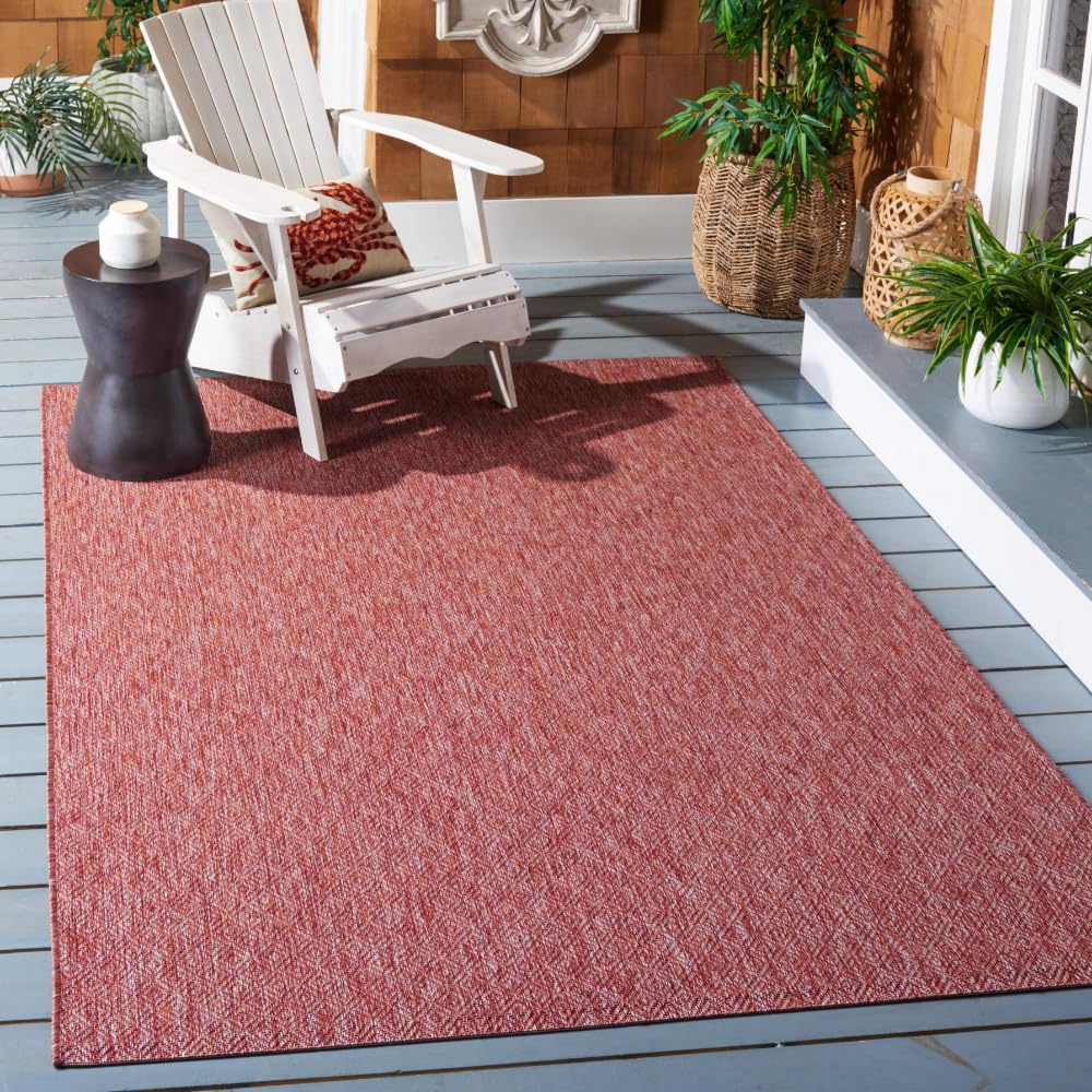Safavieh Contemporary Indoor/Outdoor Woven Rectangle Area Rug, Courtyard Collection, CY8520, in Red / Red, 160 X 231 cm for Garden, Patio or Any Outdoor Space
