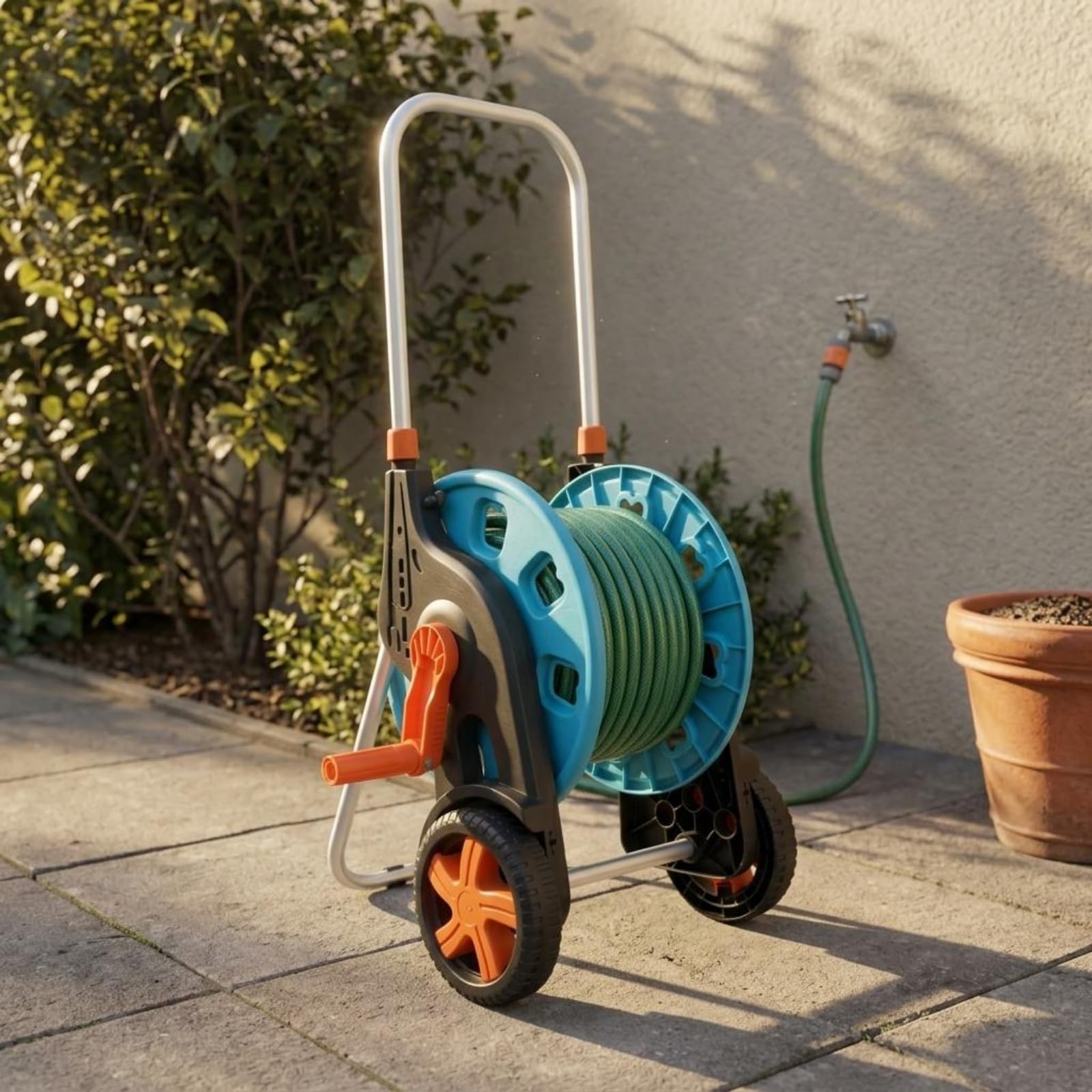 Beweglicher Gartenschlauchwagen mobiles Design fahrbarer Schlauchaufroller großes Fassungsvermögen Schlauchwagen für Garten, Außenbereich, Hof