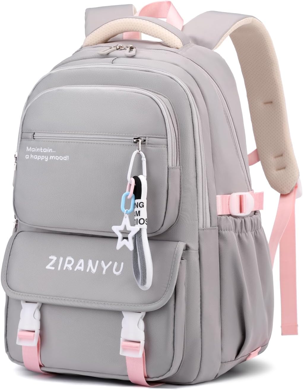 Amythe School Backpack for Teenagers Girls Backpack Waterproof with Trolley Loop 30L Daypack Teenager for Laptop 15.6 Inches School Bag Girls for School & Travel Grey