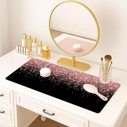 Miniatura 5 de Britimes Alfombrilla de Escritorio Rosa Oro Rosa Dorado Negro Antideslizante de Cuero PU Grande para Teclado y Ratón Accesorios de Escritorio de oro