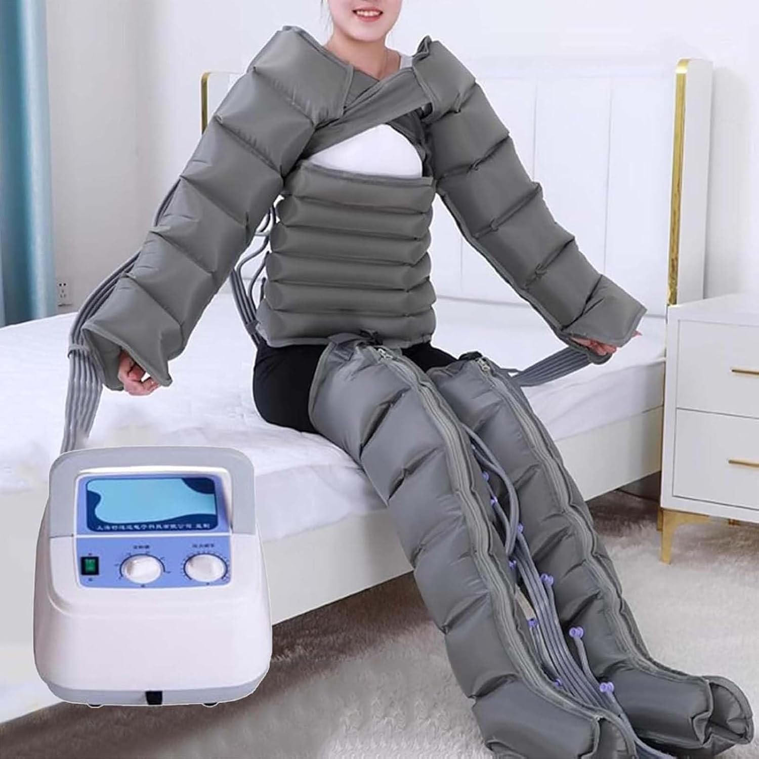 Beinmassagegerät, 6-Kammer-Lymphdrainage zur Schmerzlinderung und Verbesserung der Durchblutung, Pressotherapie-Drainage, Ganzkörper-Entspannungsgerät für Taille und Arme, 2 Beine + 2 Arme + 1 Taille