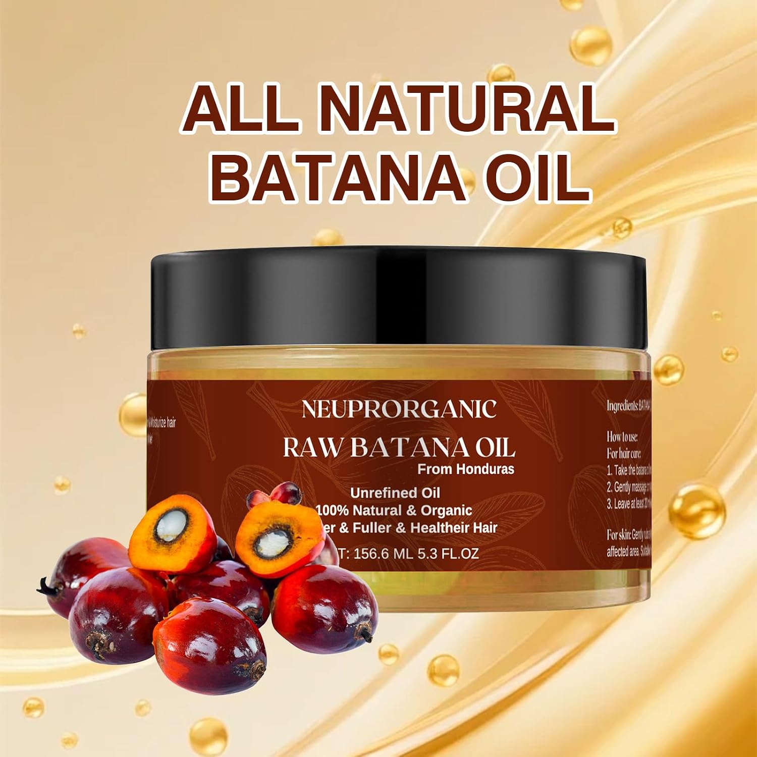 Batana Oil For Hair Growth 156.6ml - Unrefined,100% Natural Organic Scalp Mask From Honduras, Strengthening, Nourishing And Enhancing Hair Loss, Split Ends For Men And Women 5.3 Fl Oz