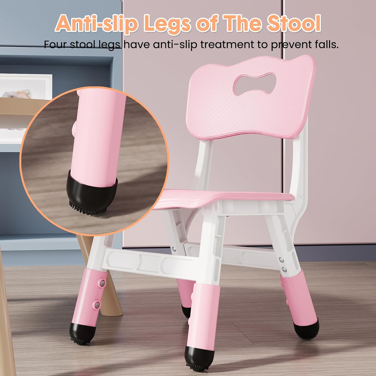 Kids Chairs - 3 Level Height Adjustable Plastic Preschool Chairs with Non-Slip Pads, Max Load 180 Lbs, Durable, Lightweight Nursery Seats for Daycare, Classroom & Home Use, 2 Pack