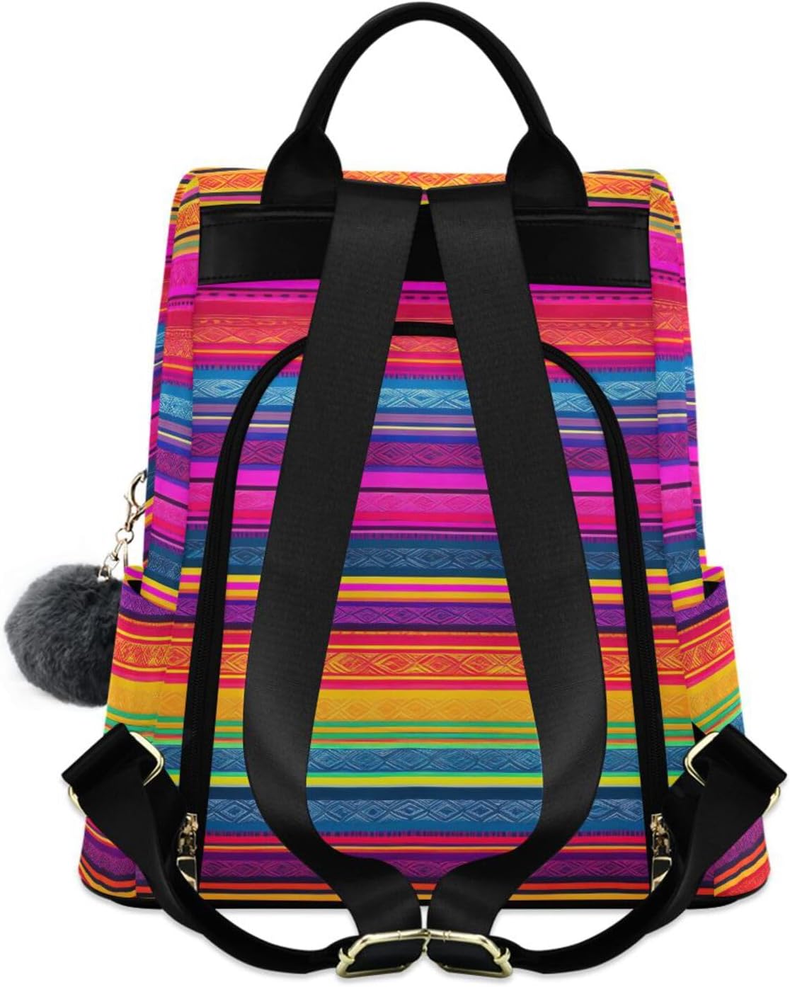 Traditional Mexican Striped Colorful Backpack Purse for Women Fashion Rucksack Anti Theft Handbag Travel Bag