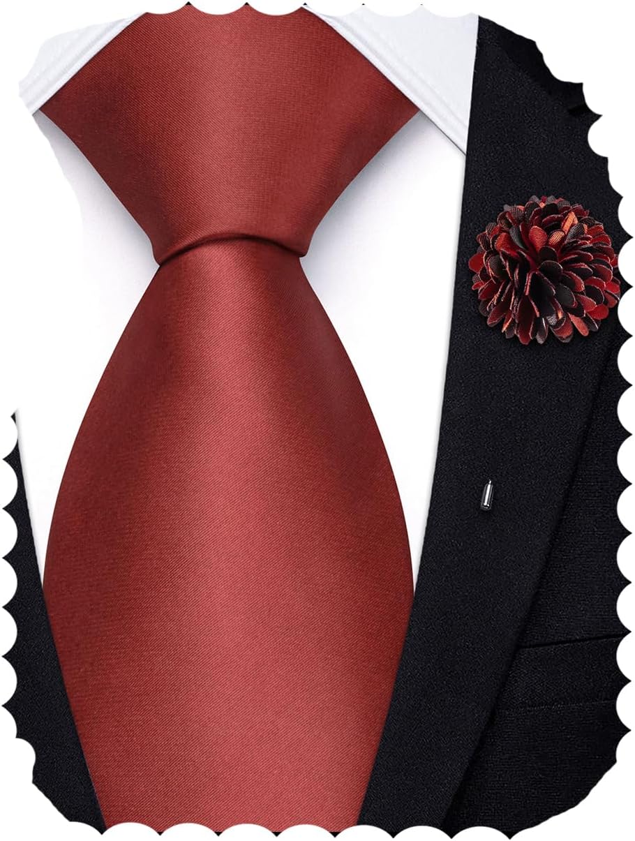 63'' 70'' Extra Long Ties for Men Silk Solid Mens Ties and Flower Lapel Pin Set