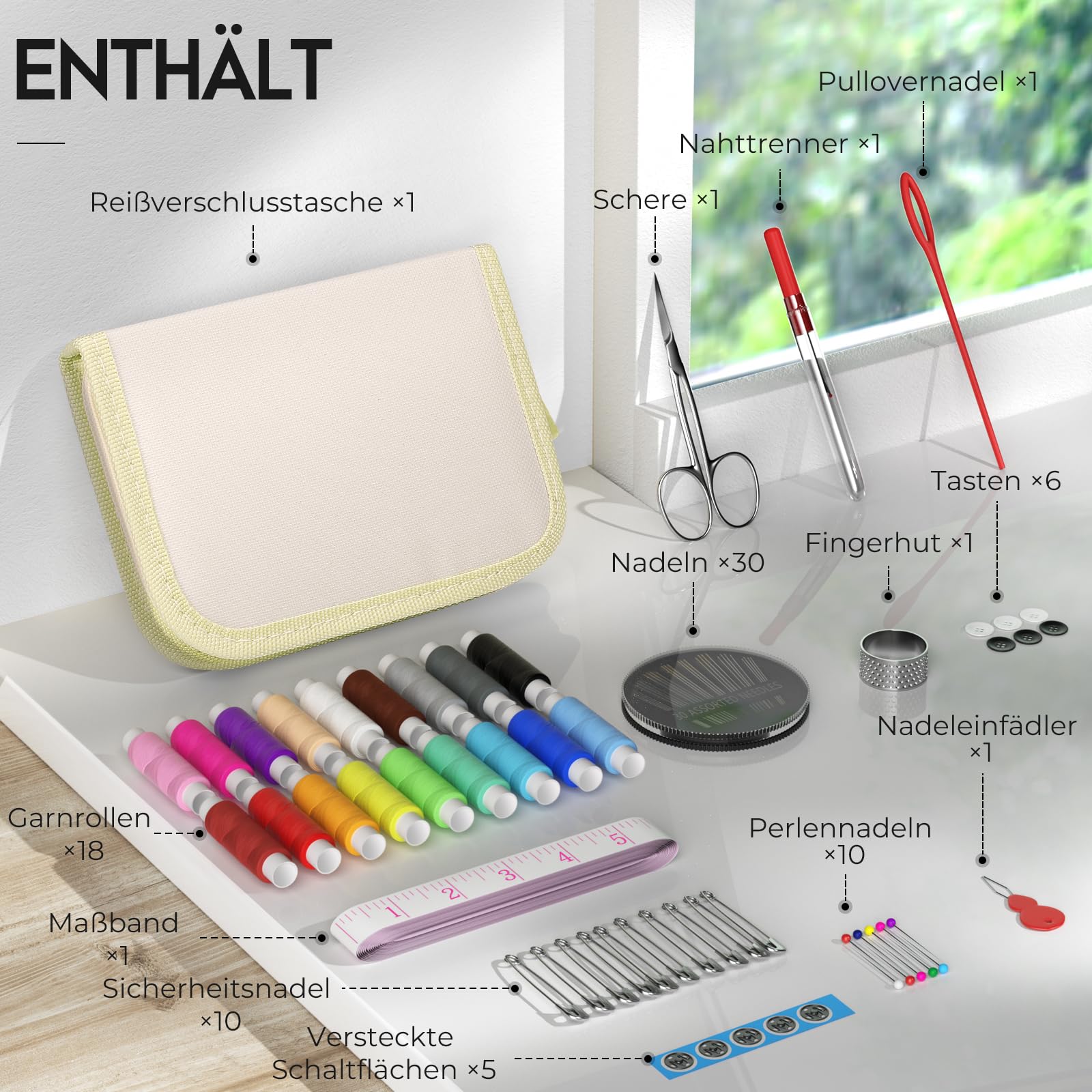 100-teiliges Nähset In Ledertasche – Mit Fäden, Nadeln, Schere, Maßband & Mehr – Für Reisen & Reparaturen