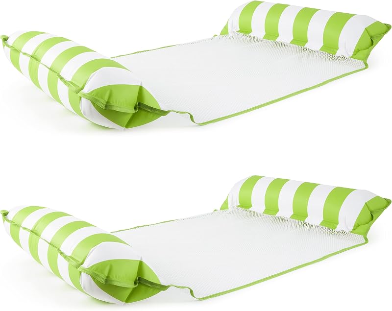 Aqua Monterey - Hamaca inflable para pileta, 4 en 1, diseño versátil, tumbona flotante, color verde lima y rayas blancas (paquete de 2)