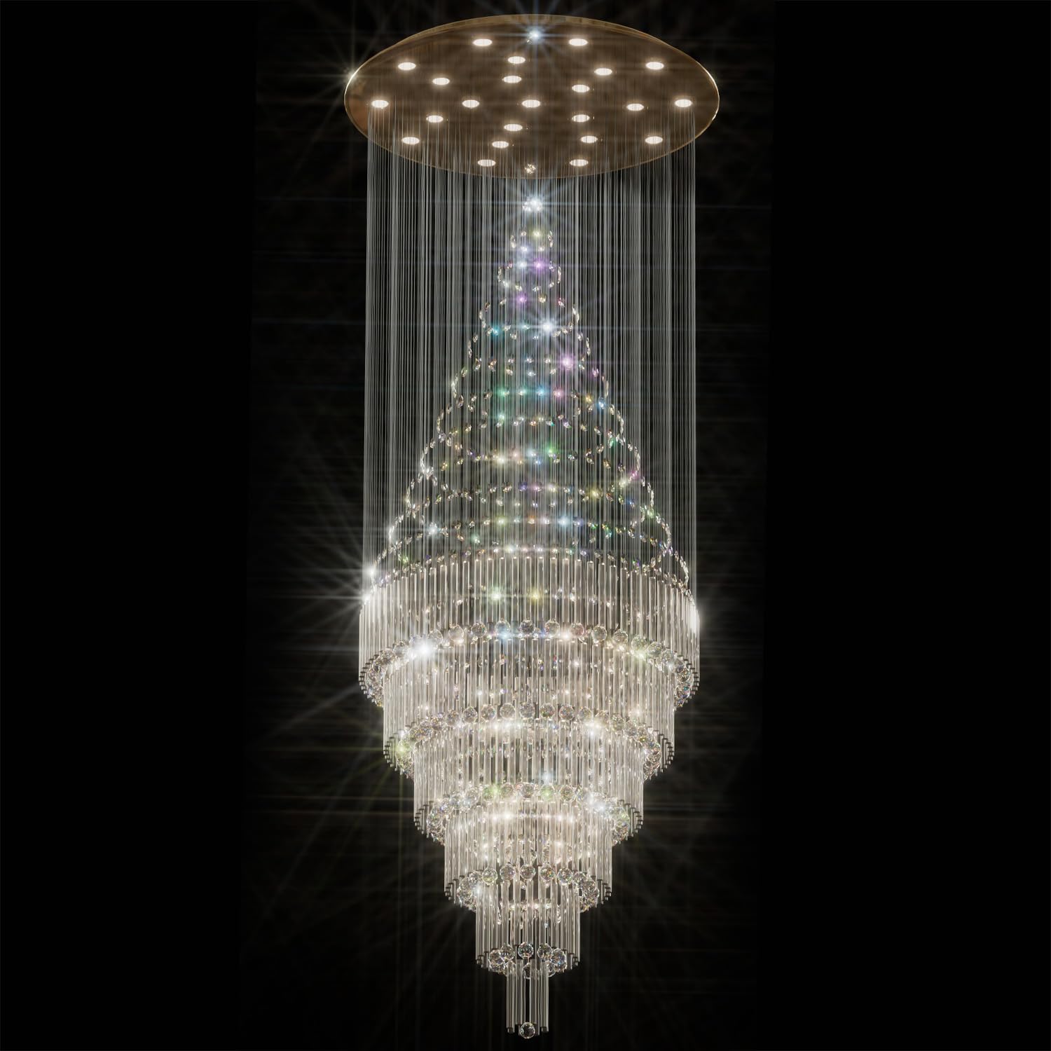 Flashing God D48''X H120''High Ceiling Chandelier Crystal Raindrop Gold Chandeliers Large Villa Chandelier Entrance Foyer Hight Ceiling Lighting LED Dimmable 2700K-4500K-6000K 24 LED Bulbs Include