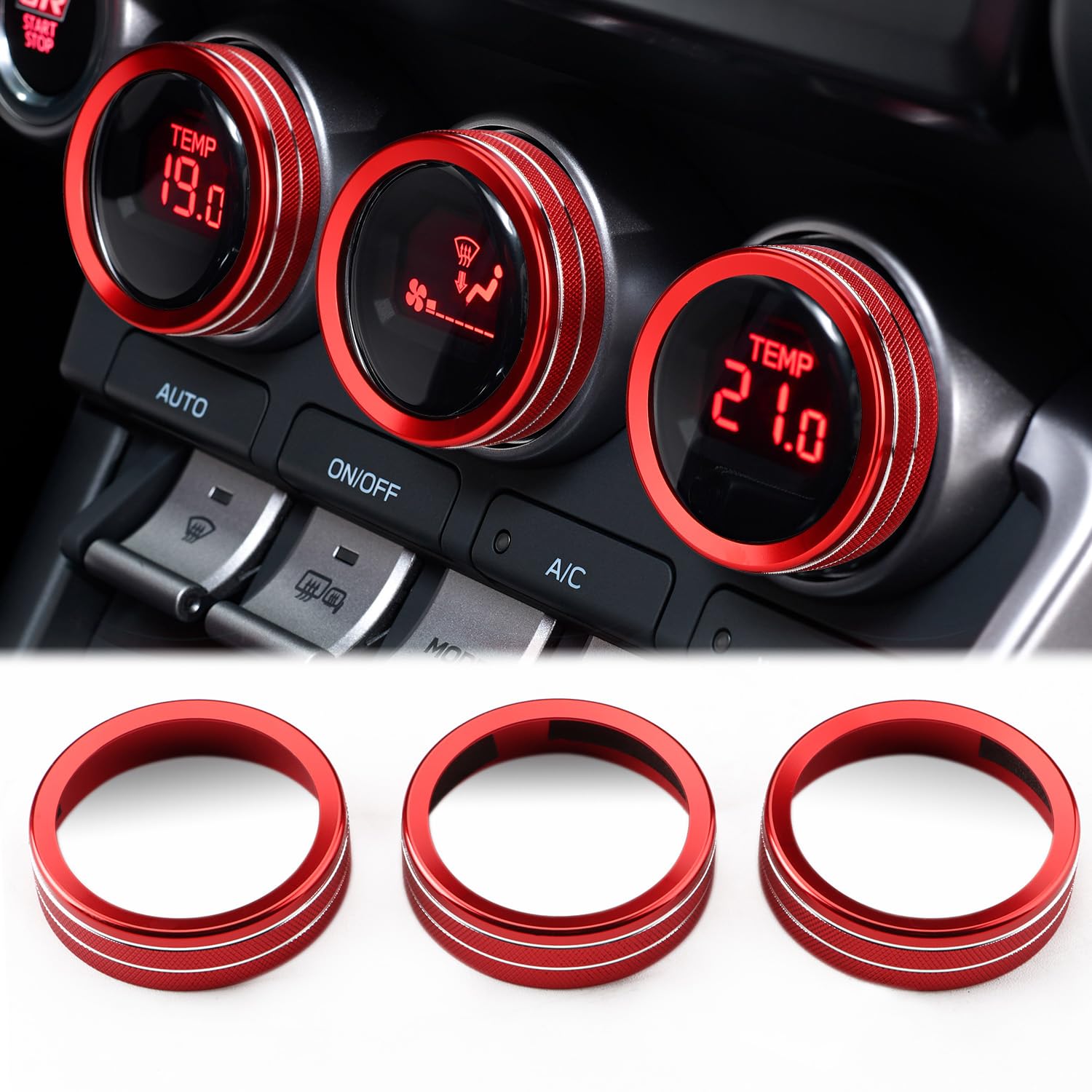 AC Knob Rings Covers Compatible with Subaru BRZ 2022-2026 for Toyota GR86 2022-2025 2026 Interior Accessories Air Climate Control Switch Knob Button Ring (Air Conditioning Knobs Cover-3PCS, Red)