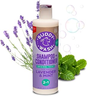 Buddy Wash 2-in-1 Dog Shampoo & Conditioner Lavender Mint 16oz - Natural Calming Grooming Wash