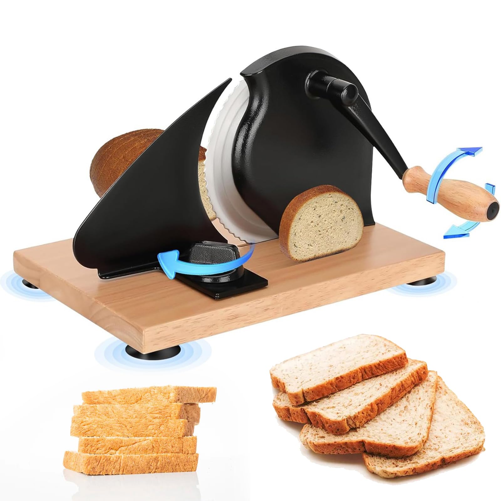 Manuelle Brotschneidemaschine mit Handkurbel, Einstellbarer Dicke & Edelstahlklinge - Stabiler Saugfuß für Sauerteig, Sandwichbrot - Leicht zu reinigen, für den privaten und gewerblichen Gebrauch
