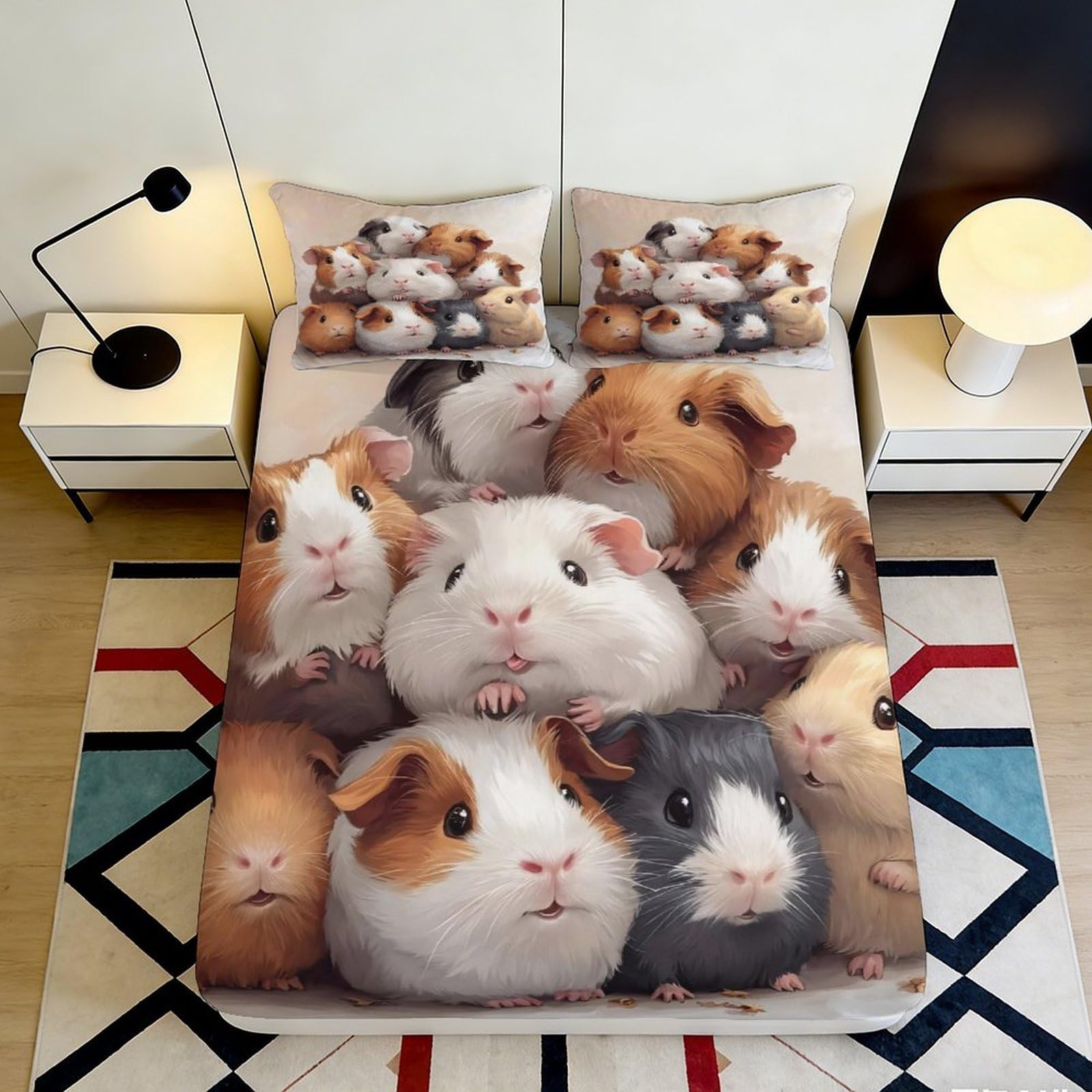 Pnayamiorkfel Style-1 3D Printed Guinea Pig Fitted Sheet Microfiber Soft Decorative Hamster Bed Cover For Bedroom Guest Room Mattress Protect 90X200x25cm