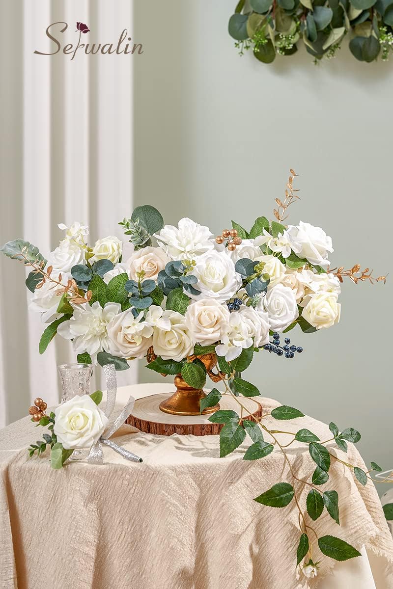 Serwalin Artificial White Flowers Fake Foam Silk Flowers Wedding Cake Flowers for Wedding Decor Centerpieces Bouquets Arrangements Party Baby Shower - Image 4