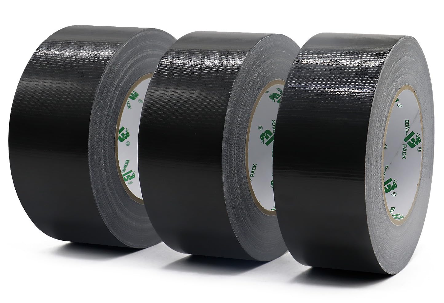 BOMEI PACK 3 rollos Cinta Americana 50mm x 50 m - Cinta Adhesiva Negra - Cinta Fuerte de Tela Reforzada con Tejido - Para Interiores y Exteriores