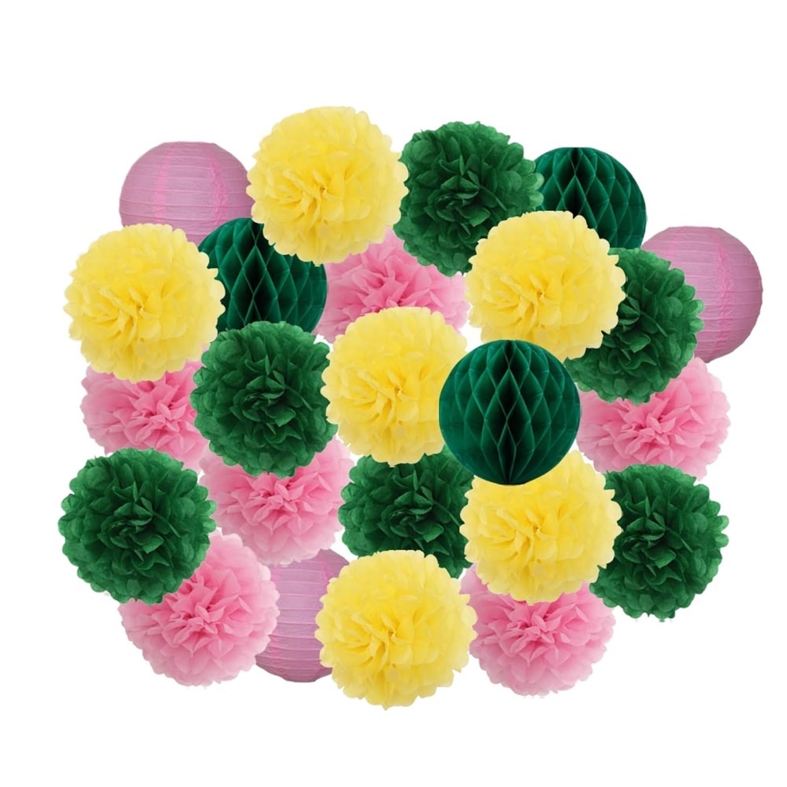 Paper Pompom 24pcs Party Favor Hanging Paper Pompom Boy Girl Birthday Dark Blue Wedding Events Decoration White Lanterns for Party(Color20,Small-8inch)