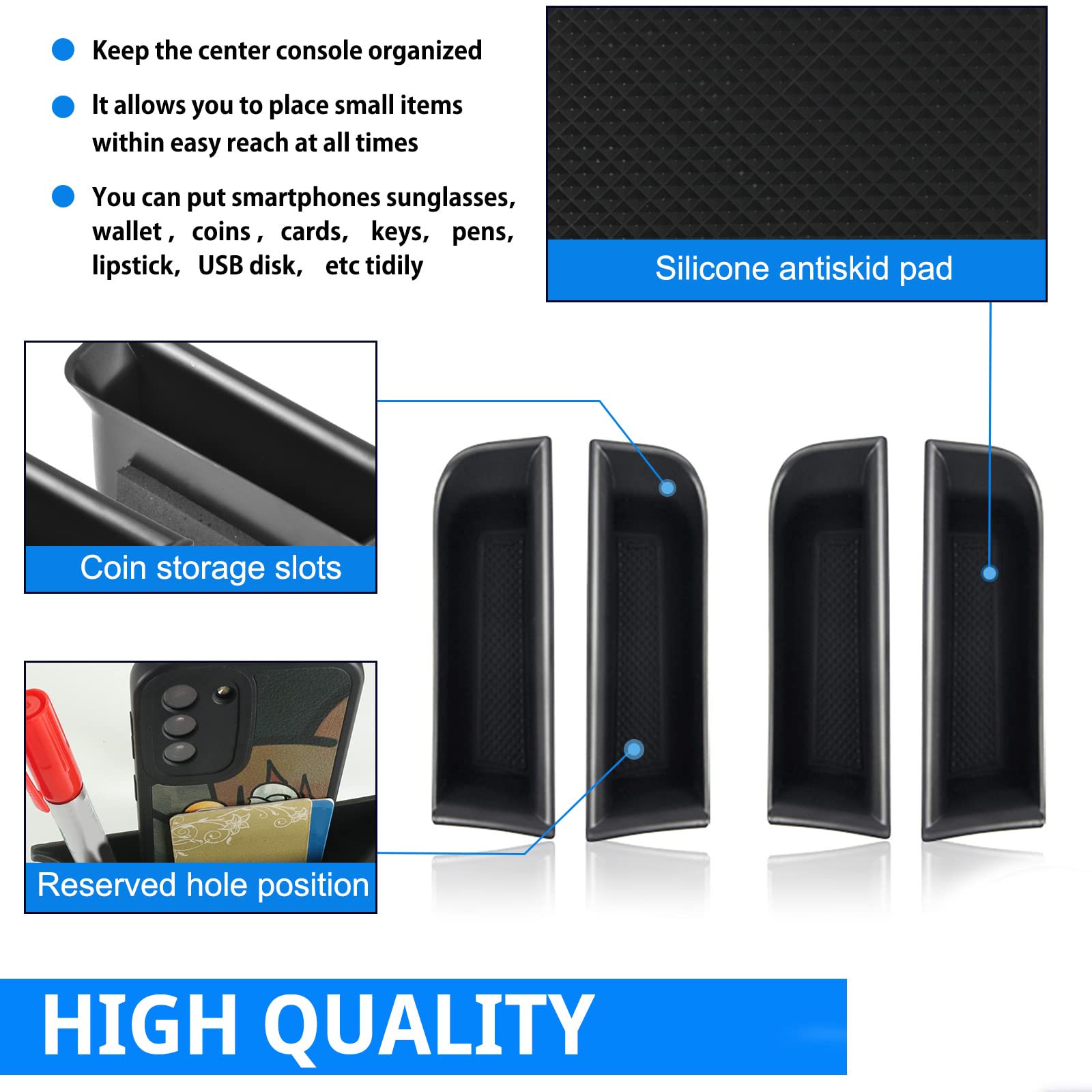 SHAOHAO Organizer Maniglia Porta per Mercedes GLB X247 / Classe B W247 2020-2025 2026 Vaschetta Portaoggetti Anteriore e Posteriore, Contenitore per Bracciolo Porta Accessori Interni (Set da 4)