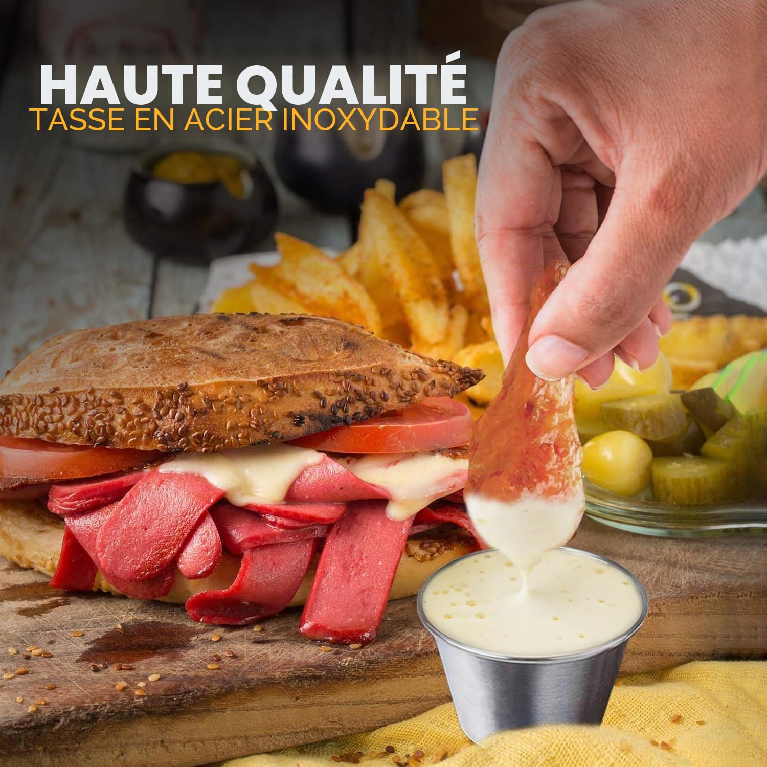 Lot de 100 grands ramequins à sauce en acier inoxydable | Format idéal de 2,5 oz (75 ml) pour les trempettes, le ketchup, les vinaigrettes et la restauration.