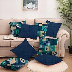 Kit com 8 Capas para almofadas 4 Geométrico Azul com 4 Azul com Zíper, em Tecido Gorgurinho-AL
