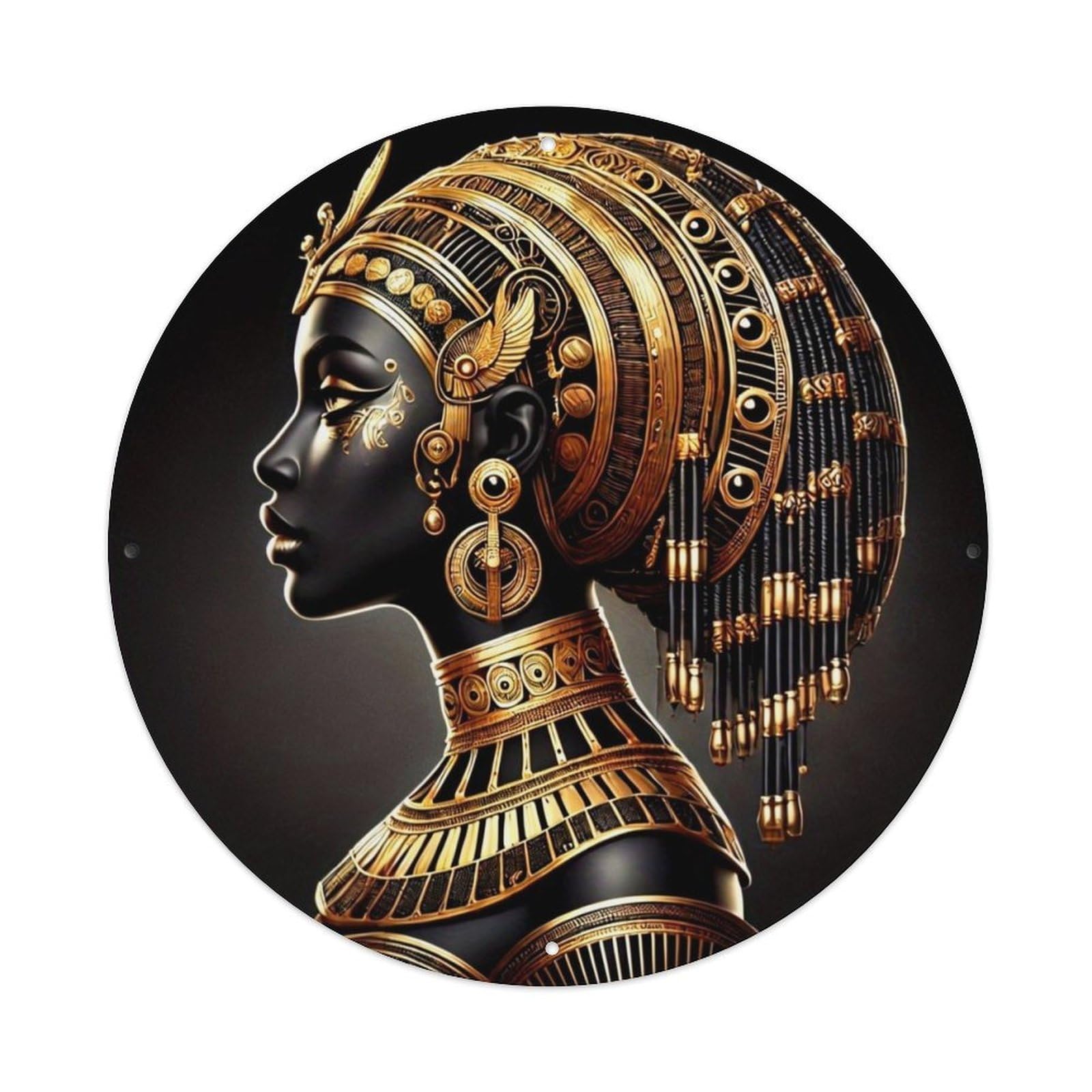 Egyptian Gold Jewelry Pattern Print Vintage Metal Tin Sign Retro Wall Decor for Home Bar Garage Cafe, Indoor & Outdoor Decorative，circle Metal Poster, 8x8 Inch