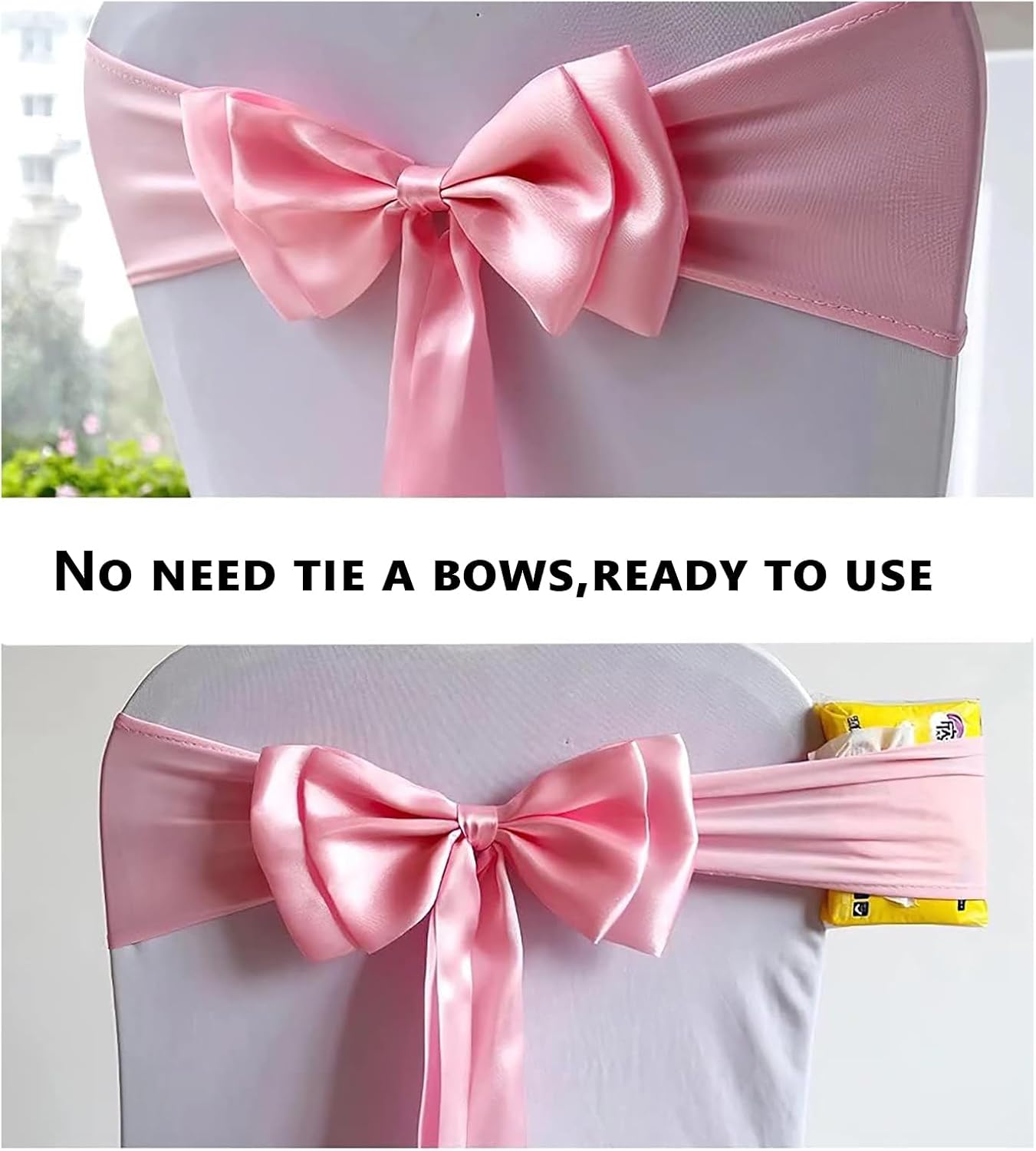 100pcs Satin Chair Sashes Double Bows,Stretch Spandex Chair Bows Chair Cover Decorative Party Chair Bands for Wedding Banquet Birthday Christmas(100pcs, Champagne Gold)