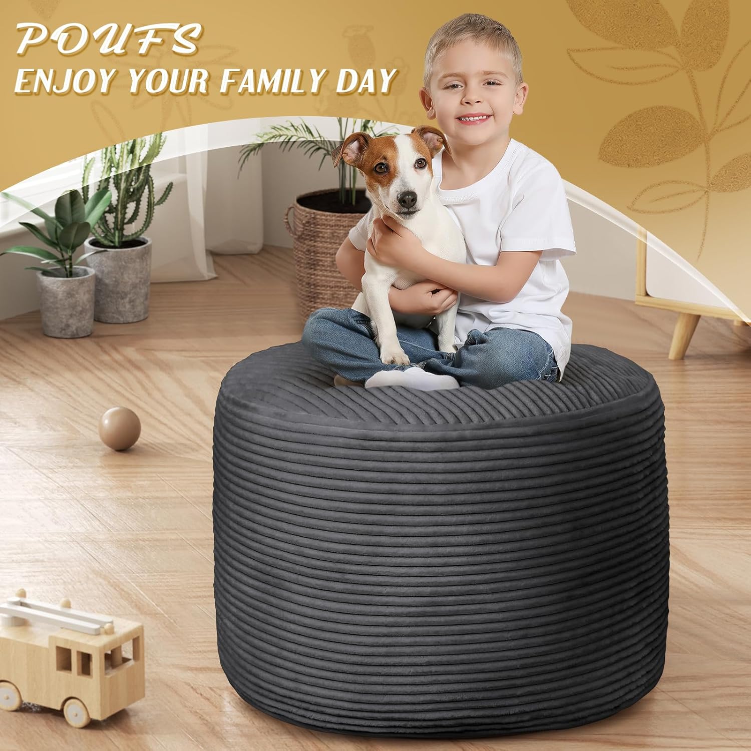 AS AWESLING Round Ottoman Foot Rest Pouf for Living Room Couch - Soft Plush Hassock