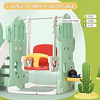 Vista 3 de 7 in 1 Toddler Slide and Swing Set, Kids Freestanding Slide Climber with Adjustable Swing and Basketball Hoop, Soccer Golf and Ring Toss Game