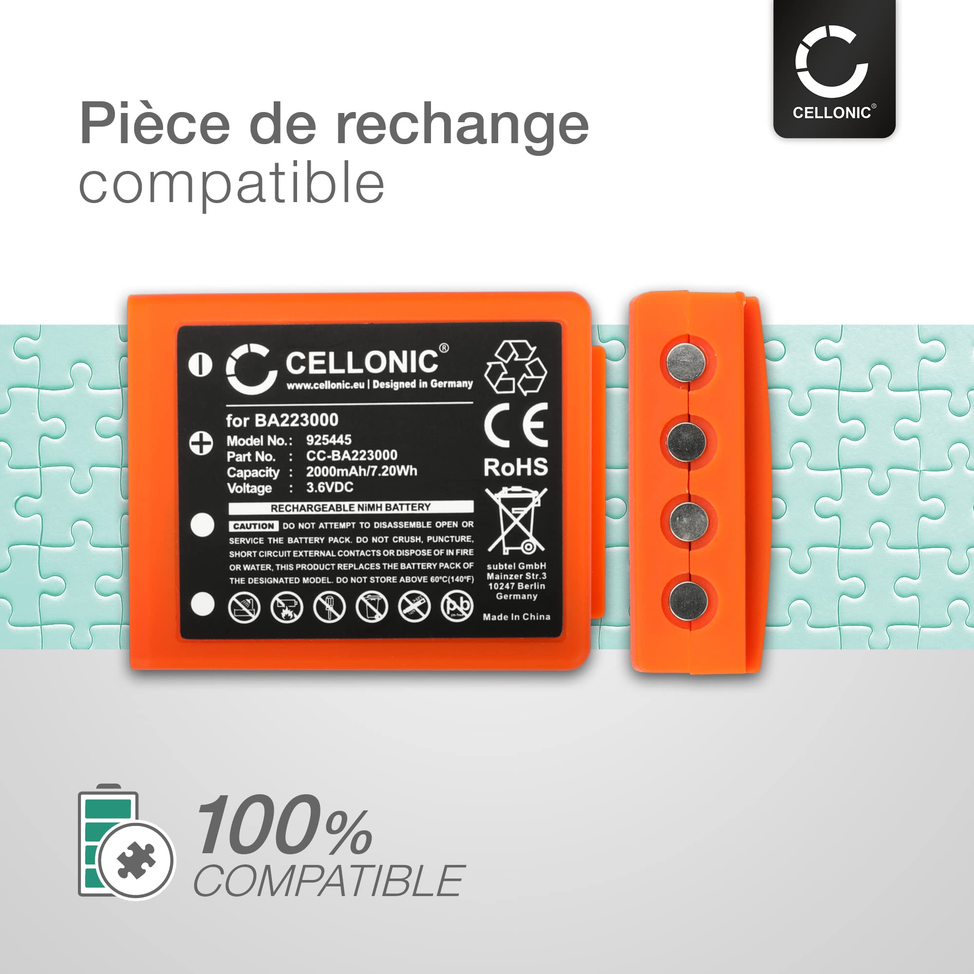 CELLONIC 2X Batterie Compatible avec HBC Radiomatic Keynote, Linus 4 | 2x, (2000mAh, 3.6V, NiMH), Télécommande Batterie pour HBC Radiomatic BA223000, Quadrix, Micron 6, Patrol D, Micron 5, Linus 4