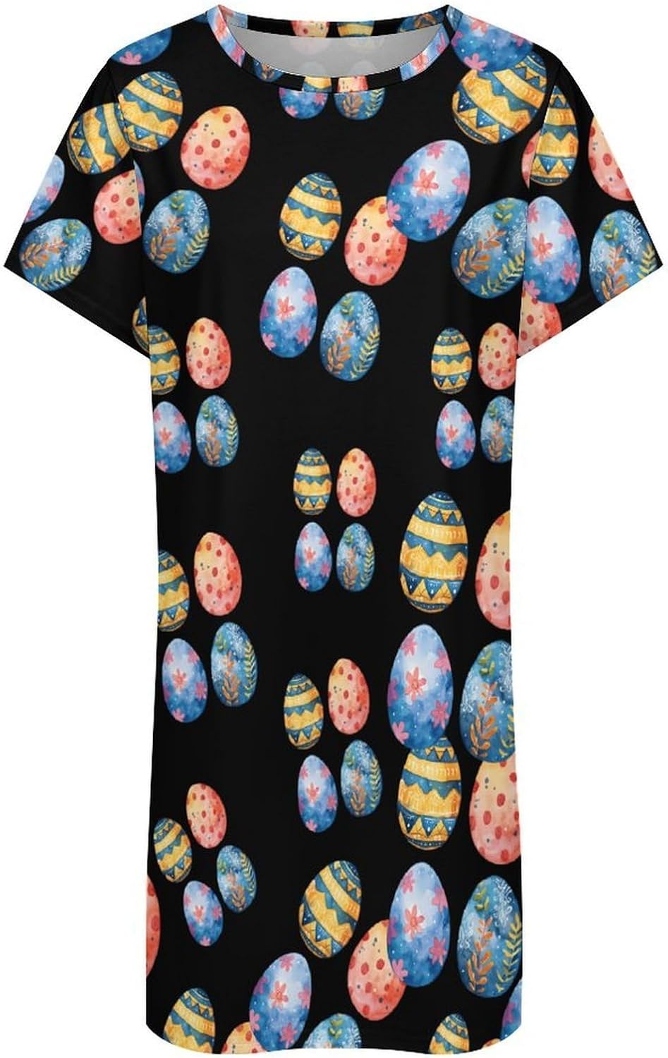 Colorful Easter Eggs Women's Nightgown Short Sleeve Sleep Shirt Casual Sleepwear Night Gowns Sleepdress