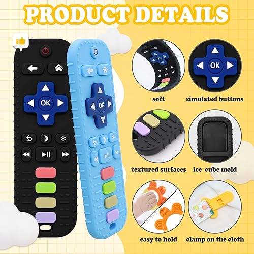 Miniatura 3 de Juguetes de dentición para bebés, juego de 8 mordedores para 0-6, 3-6 meses y 6-12 meses, 2 mordedores con forma de control remoto, campana,