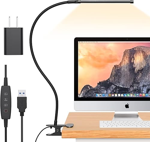 Vista 10 de iZELL Lámpara de escritorio, [2 tubos LED] Lámparas de escritorio para oficina en casa con abrazadera, luz LED flexible de cuello de cisne