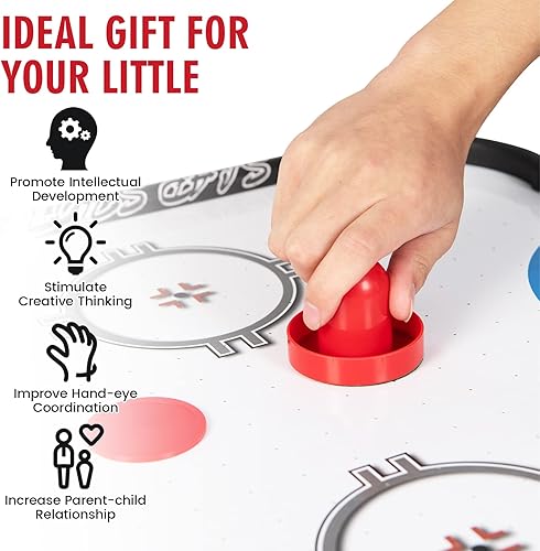 Miniatura 4 de Giantex Mesa de hockey de aire de 42 pulgadas, con 2 discos, 2 huelgas, puntuación electrónica LED, potente motor de 12 V, portátil, juego de hockey