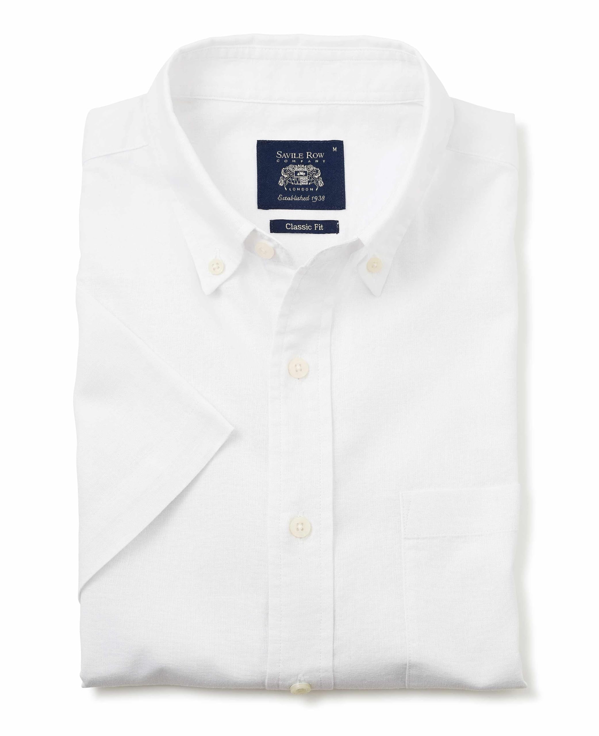 THE SAVILE ROW COMPANY LONDON Men's Classic Fit Linen-Cotton Blend Short Sleeve Shirt - White - XL