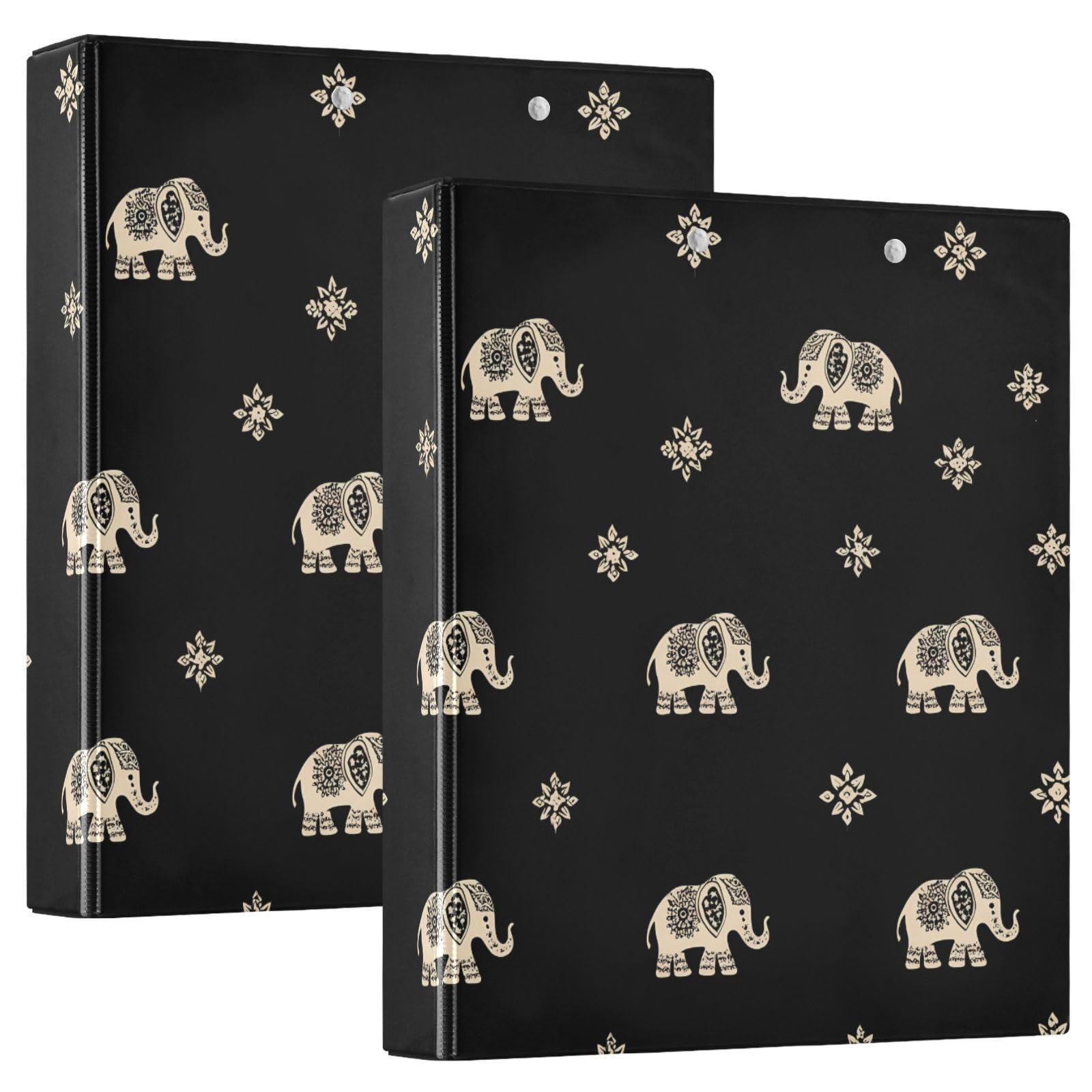 Indian Elephant Black 3 Ring Binder with 2 Interior Pockets 1.5 inch Binders 3 Ring Heavy Duty Fit 8.5" x 11" Letter Size for Office School, 2 Pack