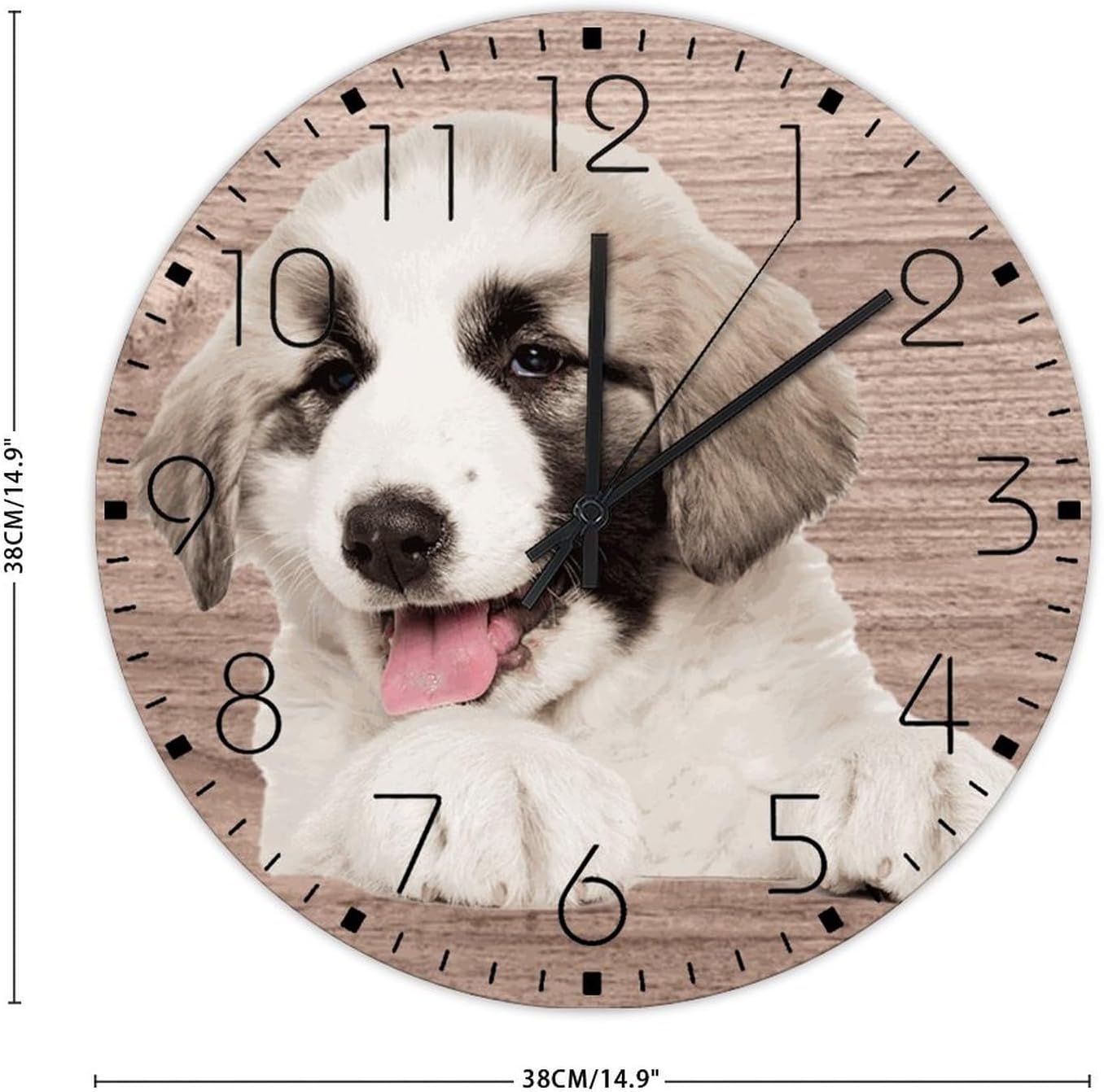 15" Silent Non-Ticking Wall Clocks Battery Operated Alabai Central Asian Shepherd Wooden Wall Decor for Home Colorful Dog Animal Art Vintage Round Wooden Wall Clock Vintage for Above Fireplace Nursery
